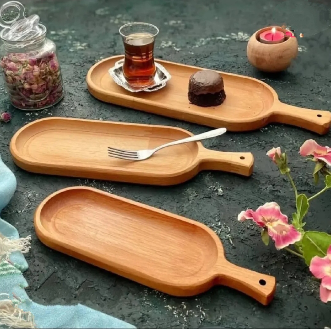 سینی بیضی دسته دار چوبی کوچک